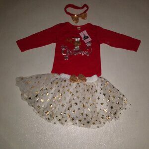 Cat & Jack Red and Gold Christmas Dress SIZE  3T Toddler Girls valentine colors